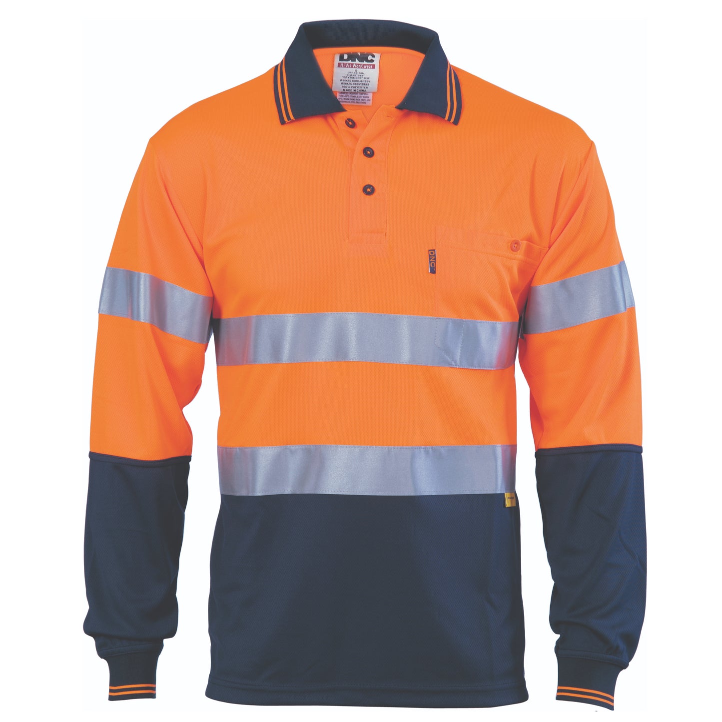 3913 Hivis D/N Cool-Breathe Polo Shirt With 3M 8906 R/Tape - Long Sleeve