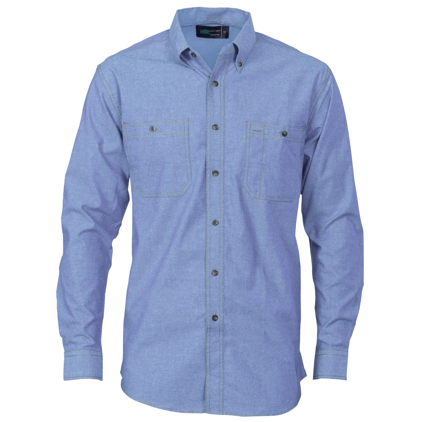 4102 Cotton Chambray Shirt , Twin Pocket - Long Sleeve