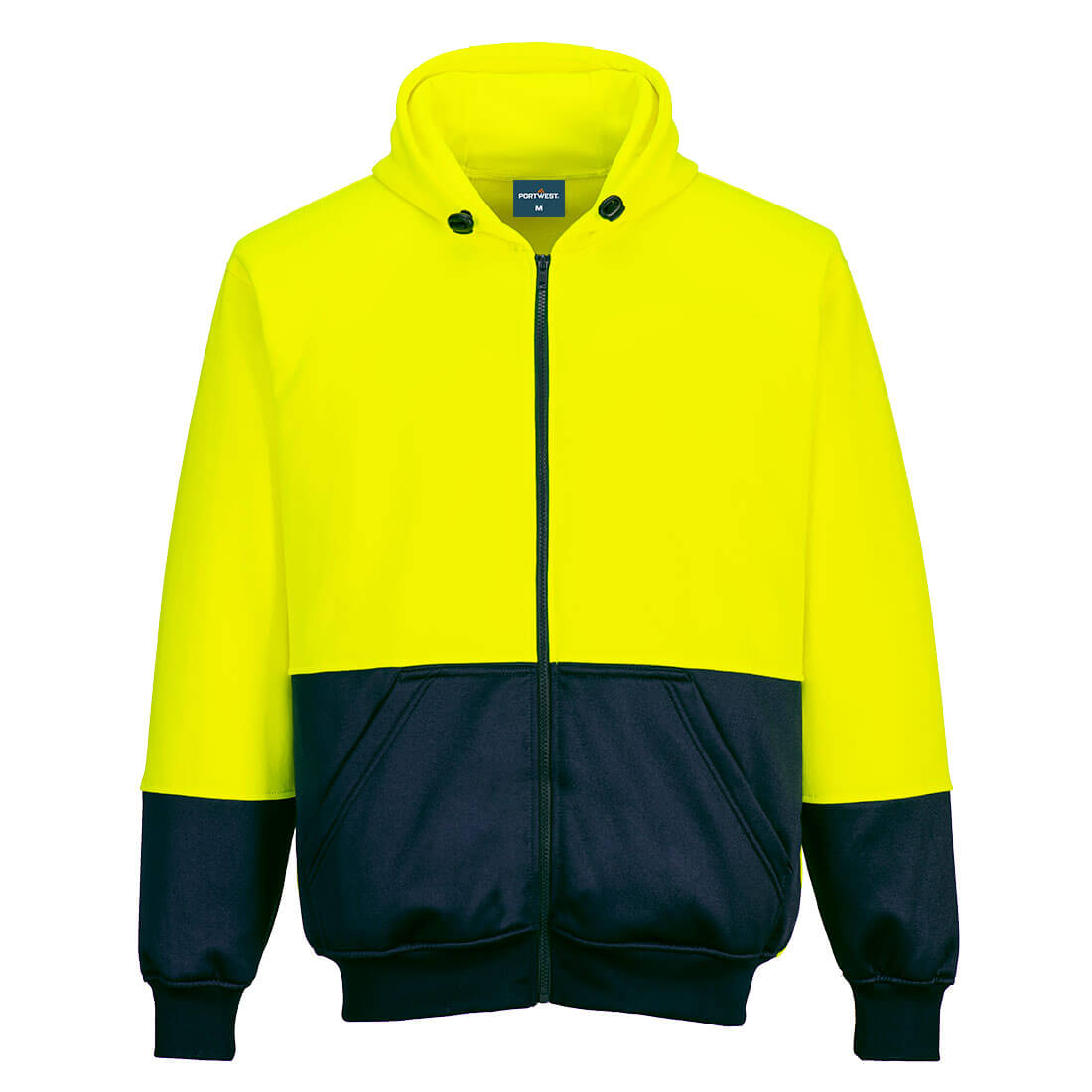 Portwest Hi-Vis Contrast Zipped Class D Hoodie in Yellow/Navy