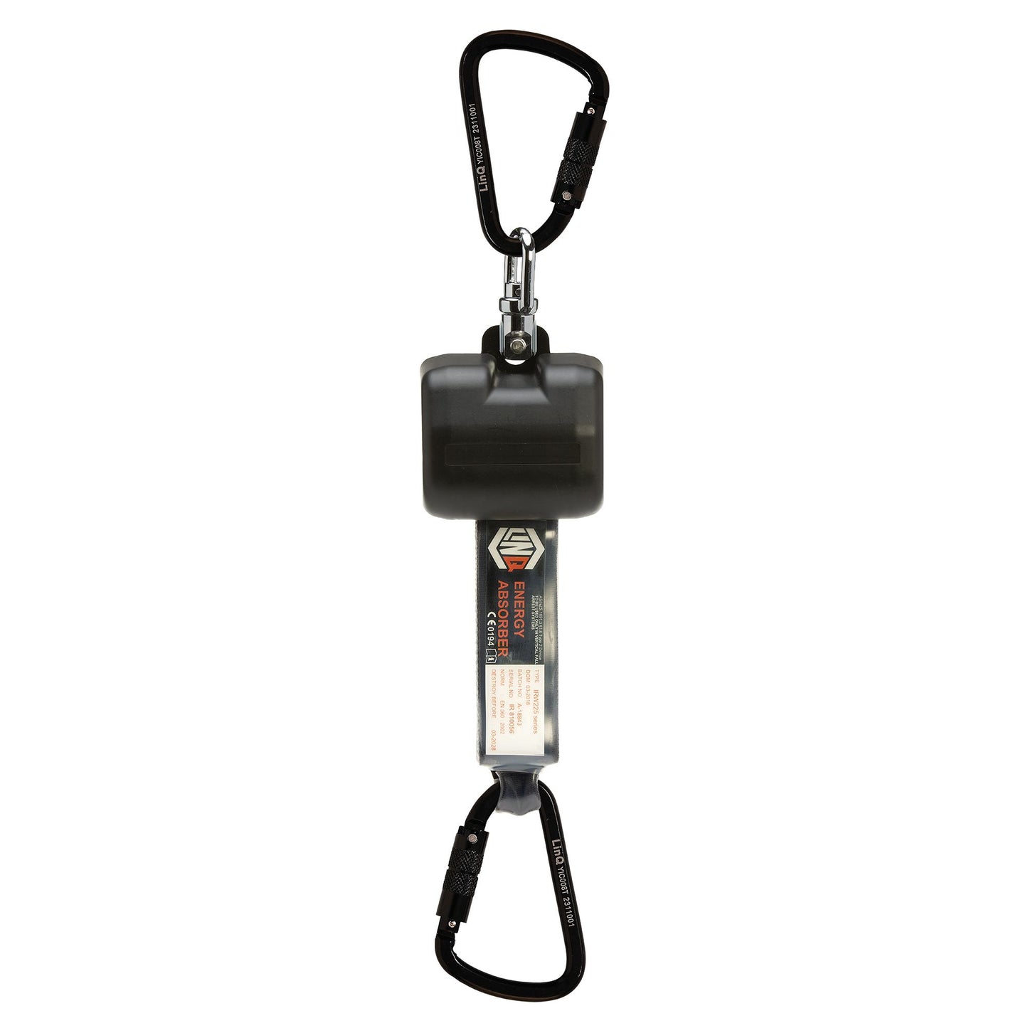 LINQ Height Safety Self Retracting 2.5M Webbing Lanyard with 2 x Triple Action Karabiners