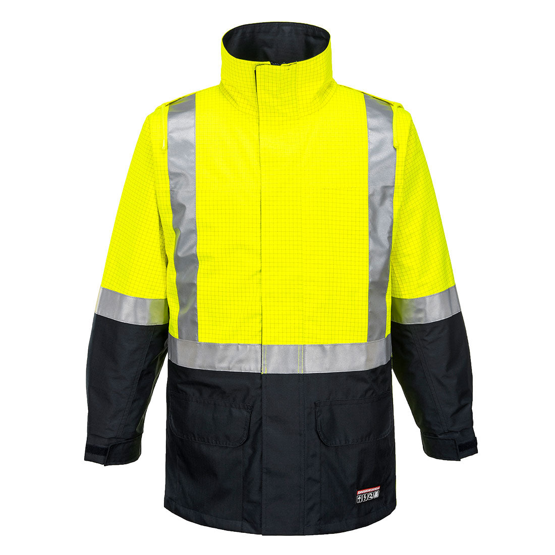 Portwest Huski Amp Hi-Vis Contrast Rain Jacket in Yellow/Navy