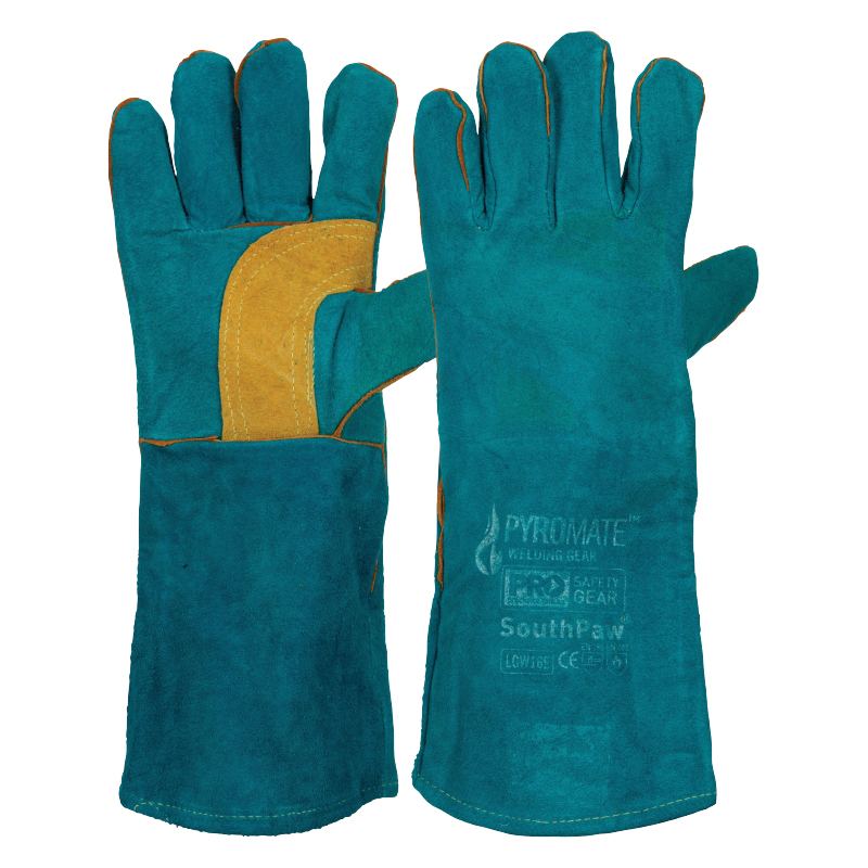Pro Choice Safety Gear Pyromate South Paw Left Hand Pair -Green & Gold Kevlar Glove Green