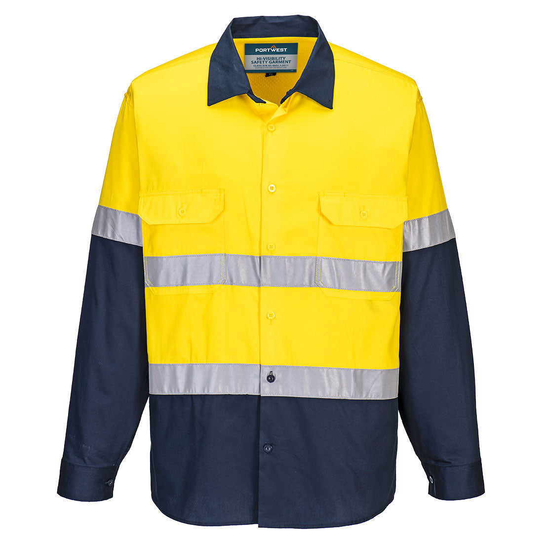 Portwest Hobart Hi-Vis Lightweight Contrast Shirt L/S in Yellow/Navy