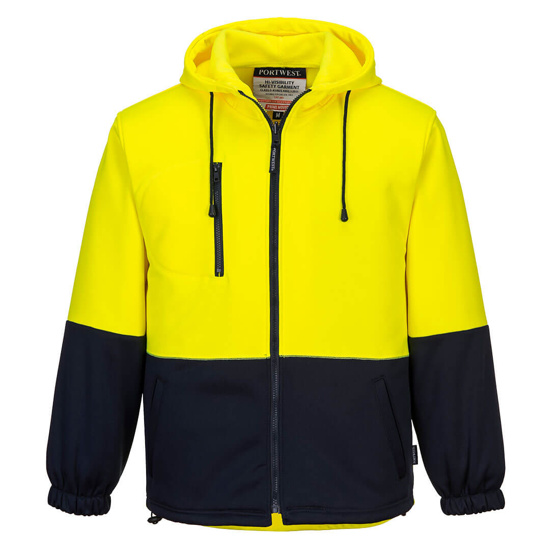 Portwest Hi-Vis Water Repellent Contrast Zipped Class D Hoodie in Yellow/Navy