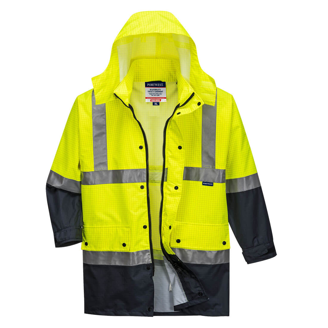 Portwest Mackay Hi-Vis Anti-Static Rain Traffic Jacket in Yellow/Navy