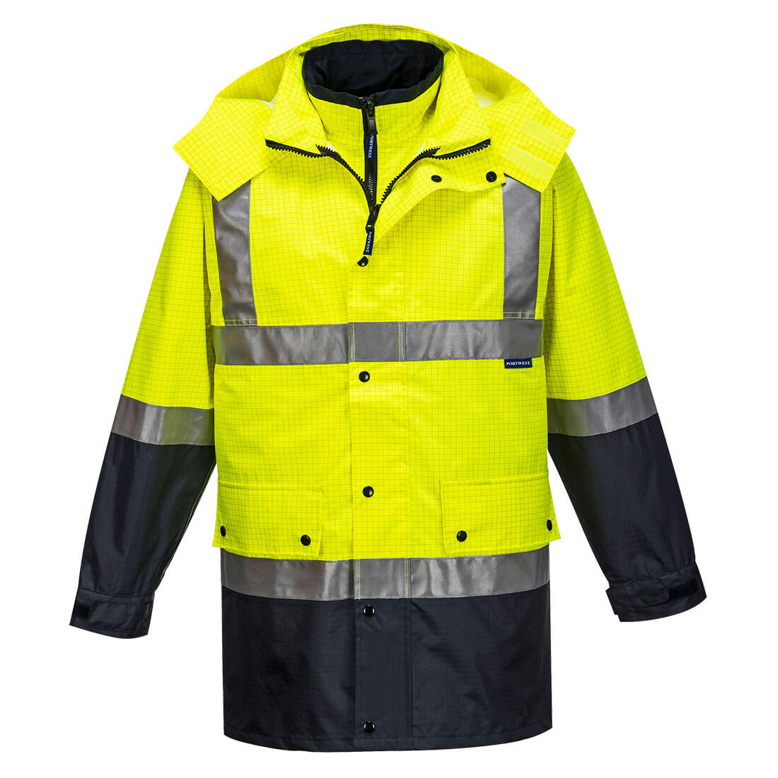 Portwest Mackay Hi-Vis Anti-Static 4-in-1 Jacket in Yellow/Navy