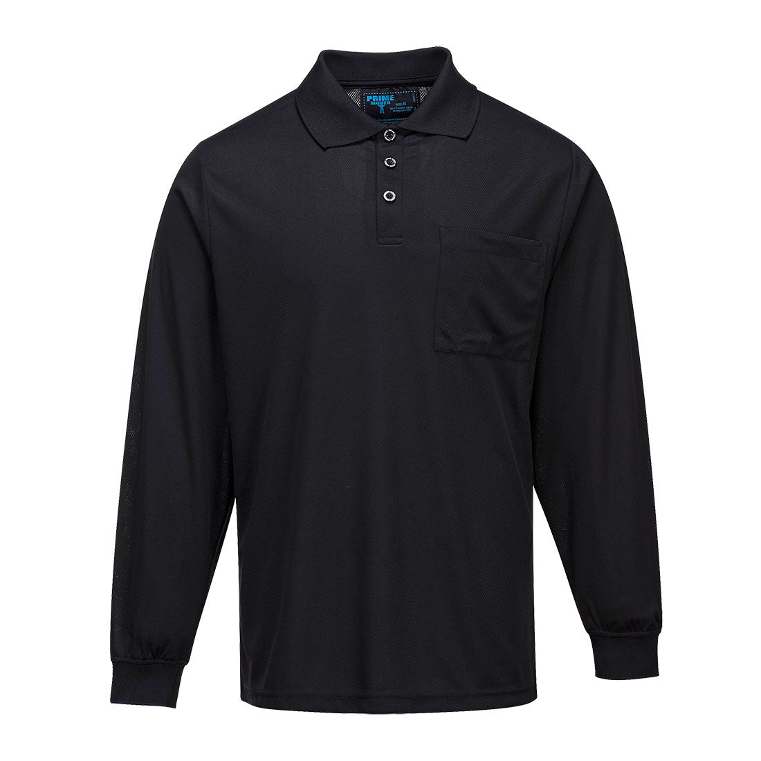 Portwest Long Sleeve Solid Colour Micro Mesh Polo in Black