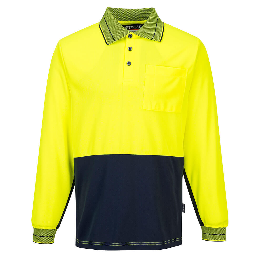 Portwest Hi-Vis Contrast Class D Polo Shirt L/S in Yellow/Navy