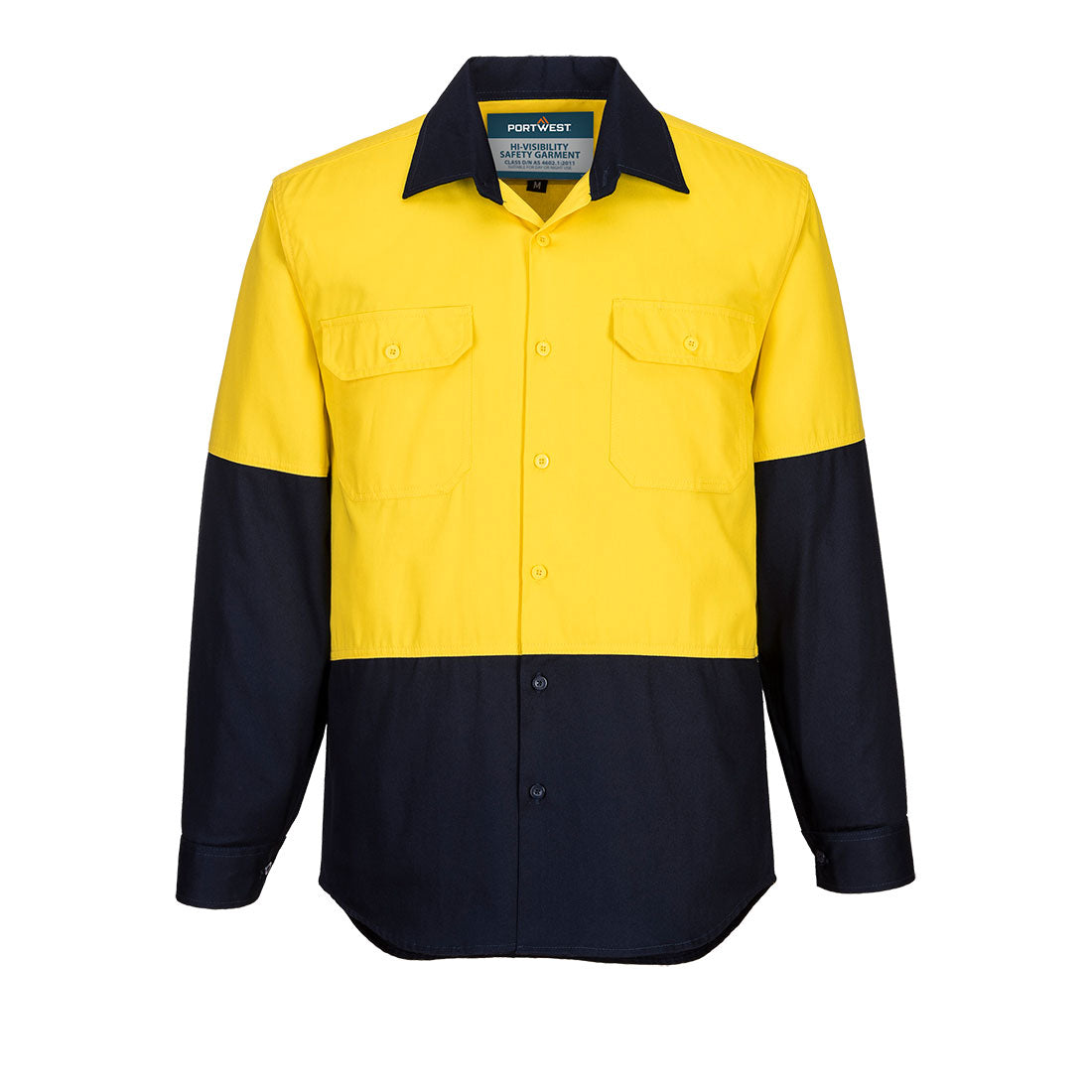 Portwest Canberra Hi-Vis Contrast Class D Shirt L/S in Yellow/Navy