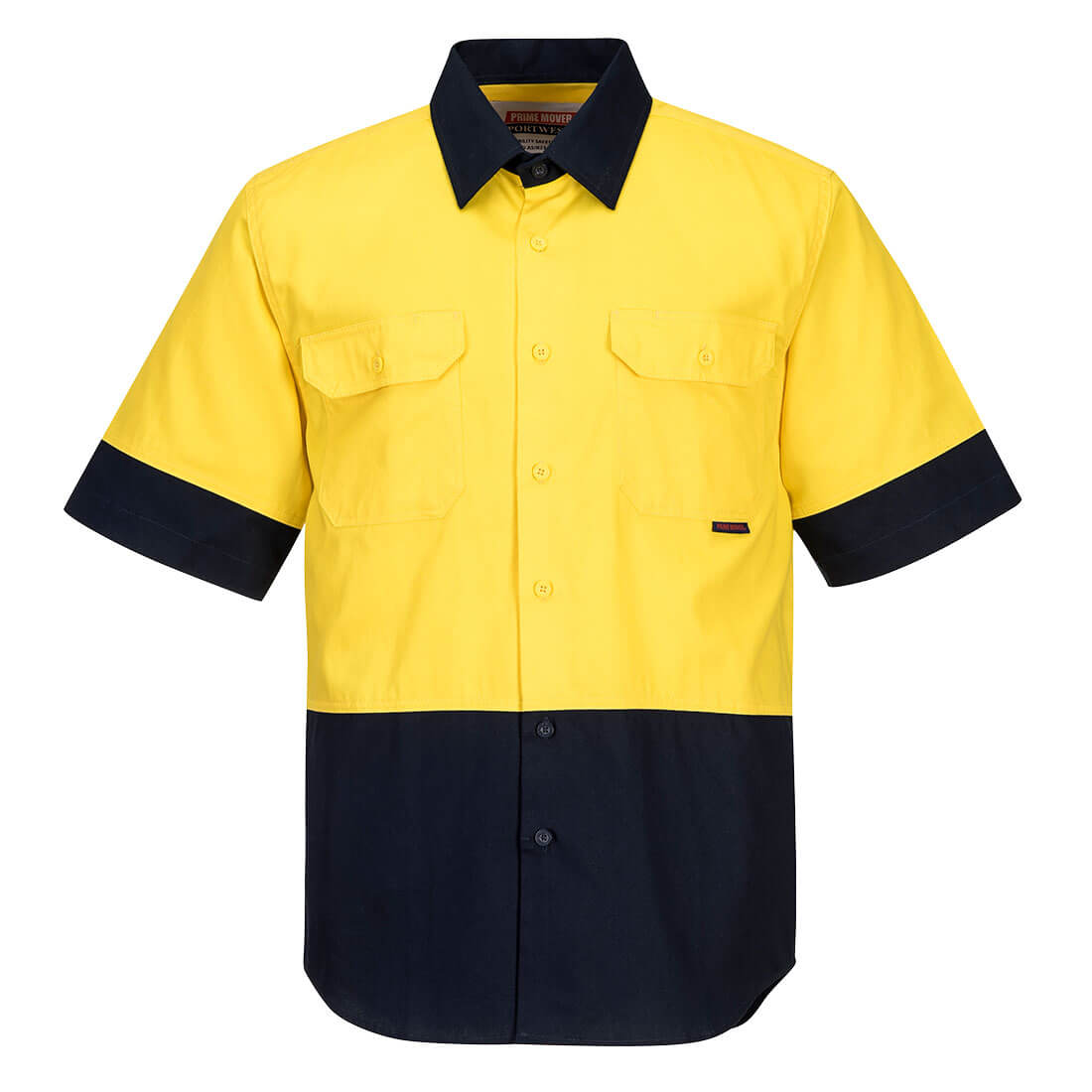 Portwest Hi-Vis Two Tone Regular Weight Short Sleeve Shirt in Yellow/Navy