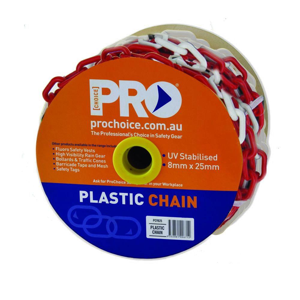 Pro Choice Safety Gear Plastic Safety Chain Red/White 8mm X 25M