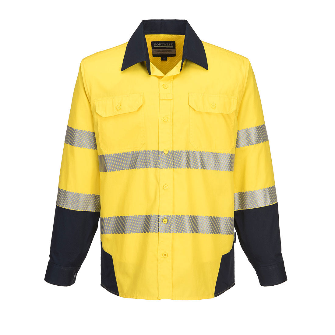 Portwest PW3 HI-VIS SHIRT L/S in Yellow/Navy