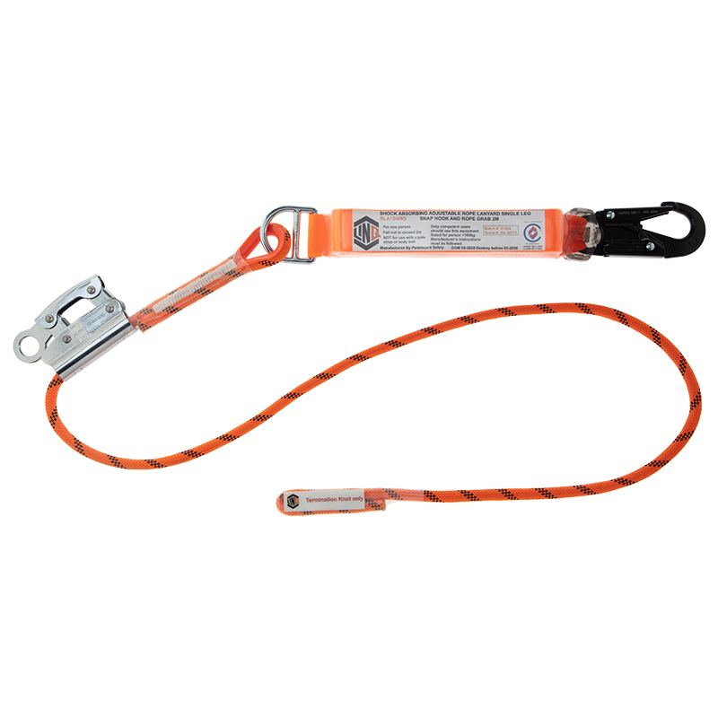 LINQ Height Safety Single Leg 2M Shock Absorb Adjustable Rope Lanyard With Hardware SN & RG