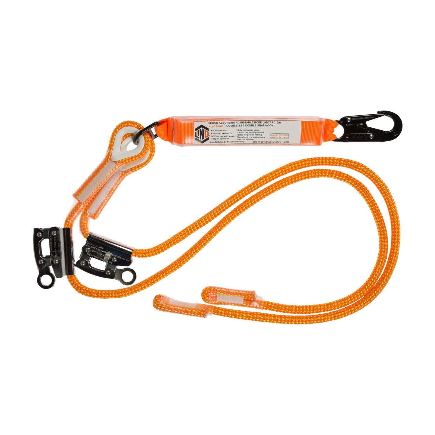 LINQ Height Safety Double Adjustable Rope Lanyard With SN & RG X2
