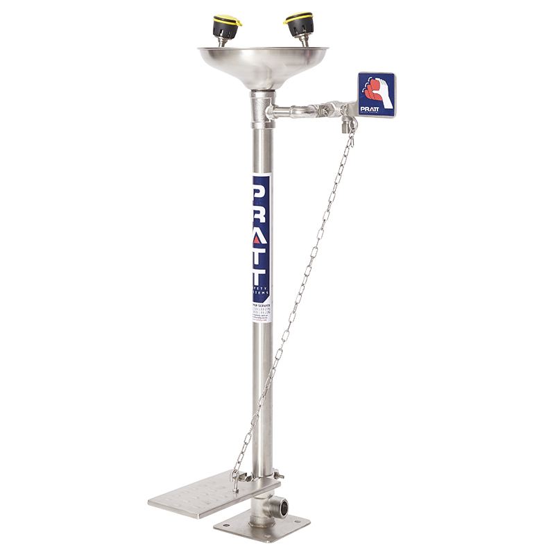 Pratt Safety Pedestal Mounted Eye Wash With Bowl & Foot Treadle