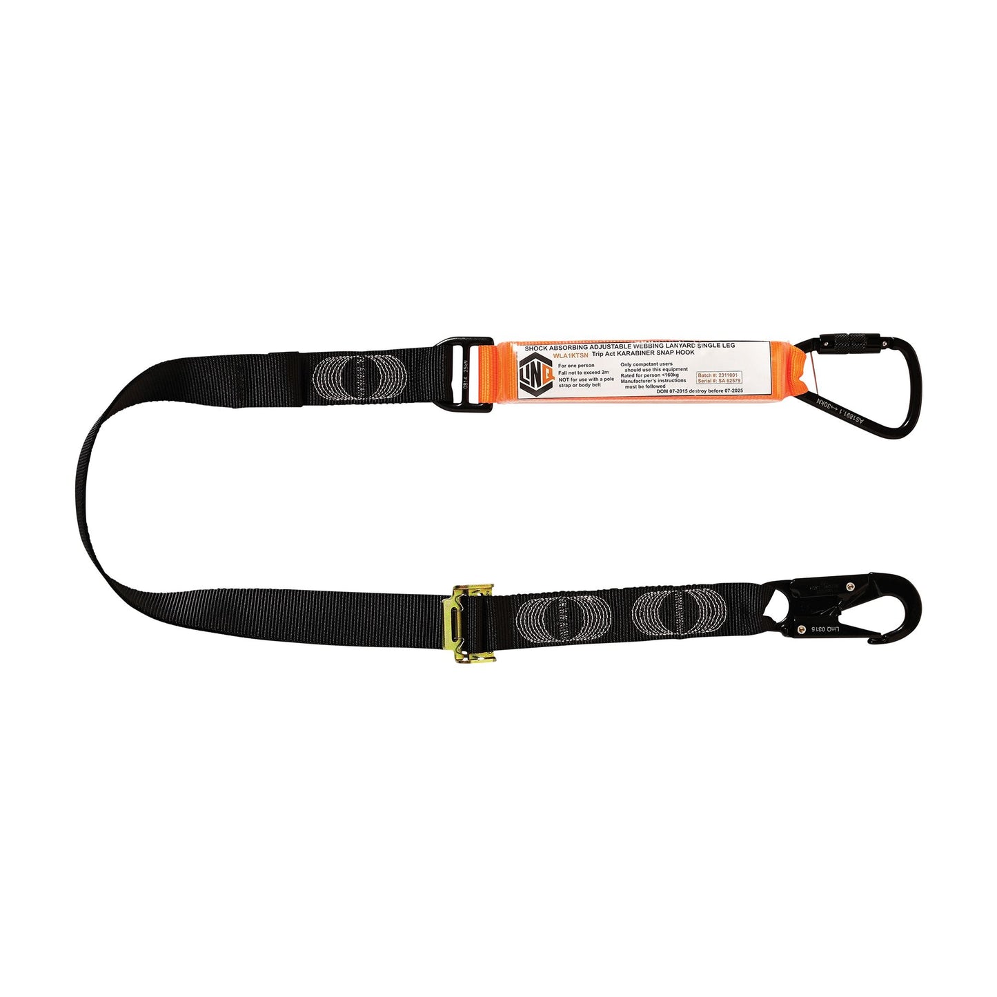 LINQ Height Safety Elite Single Leg Shock Absorbing 2M Adjustable Lanyard with Hardware KT & SN