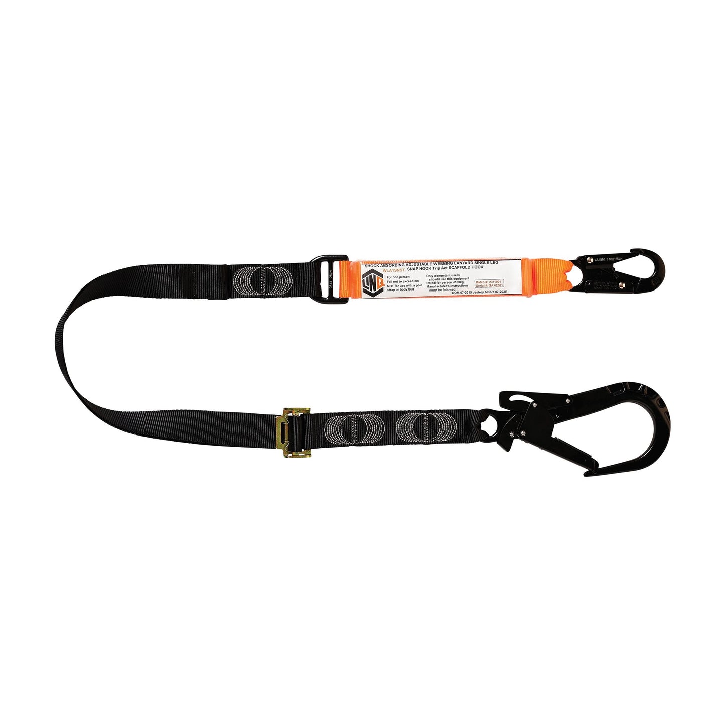 LINQ Height Safety Elite Single Leg Shock Absorbing 2M Adjustable Lanyard with Hardware SN & ST