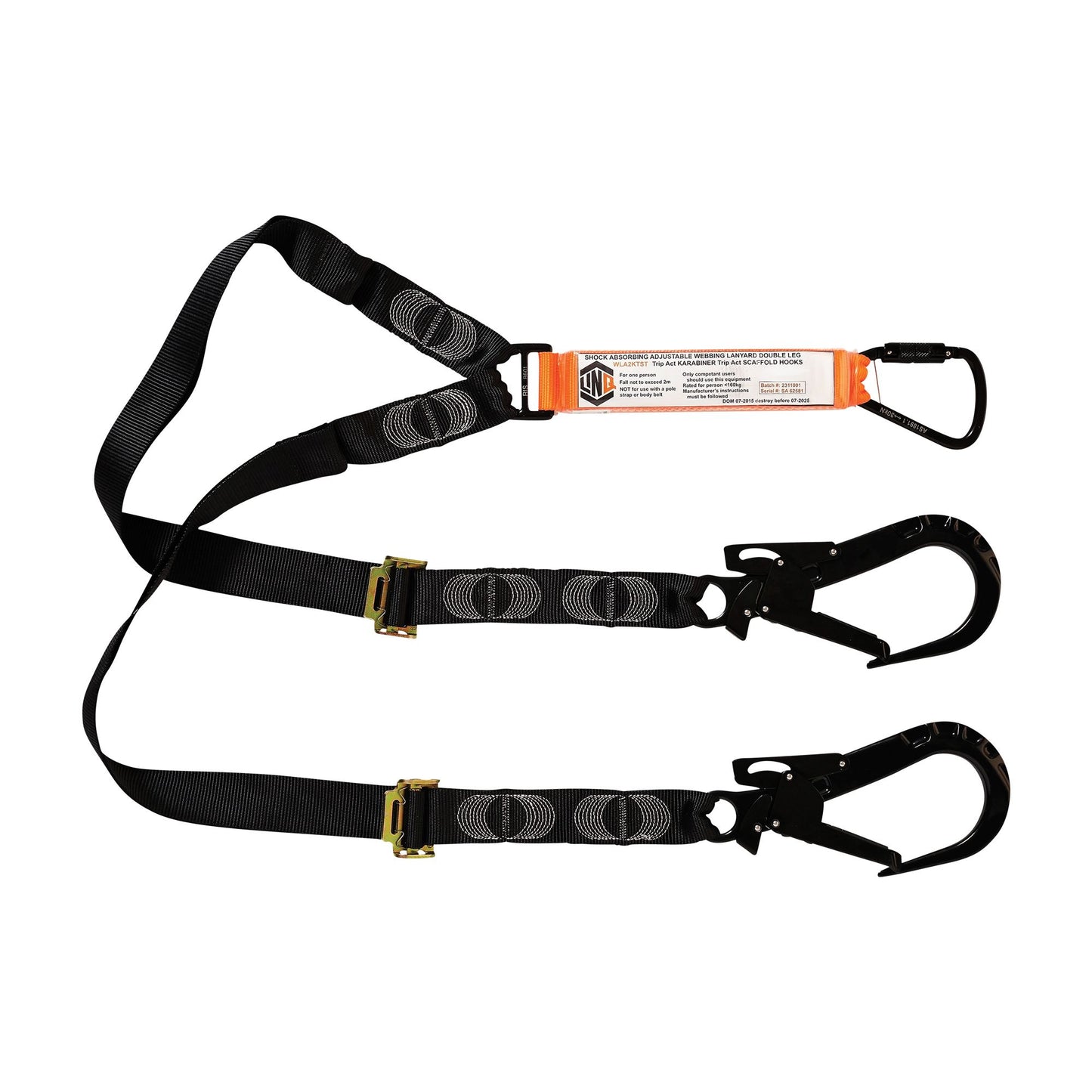 LINQ Height Safety Elite Double Leg Shock Absorbing 2M Adjustable Lanyard with Hardware KT & ST