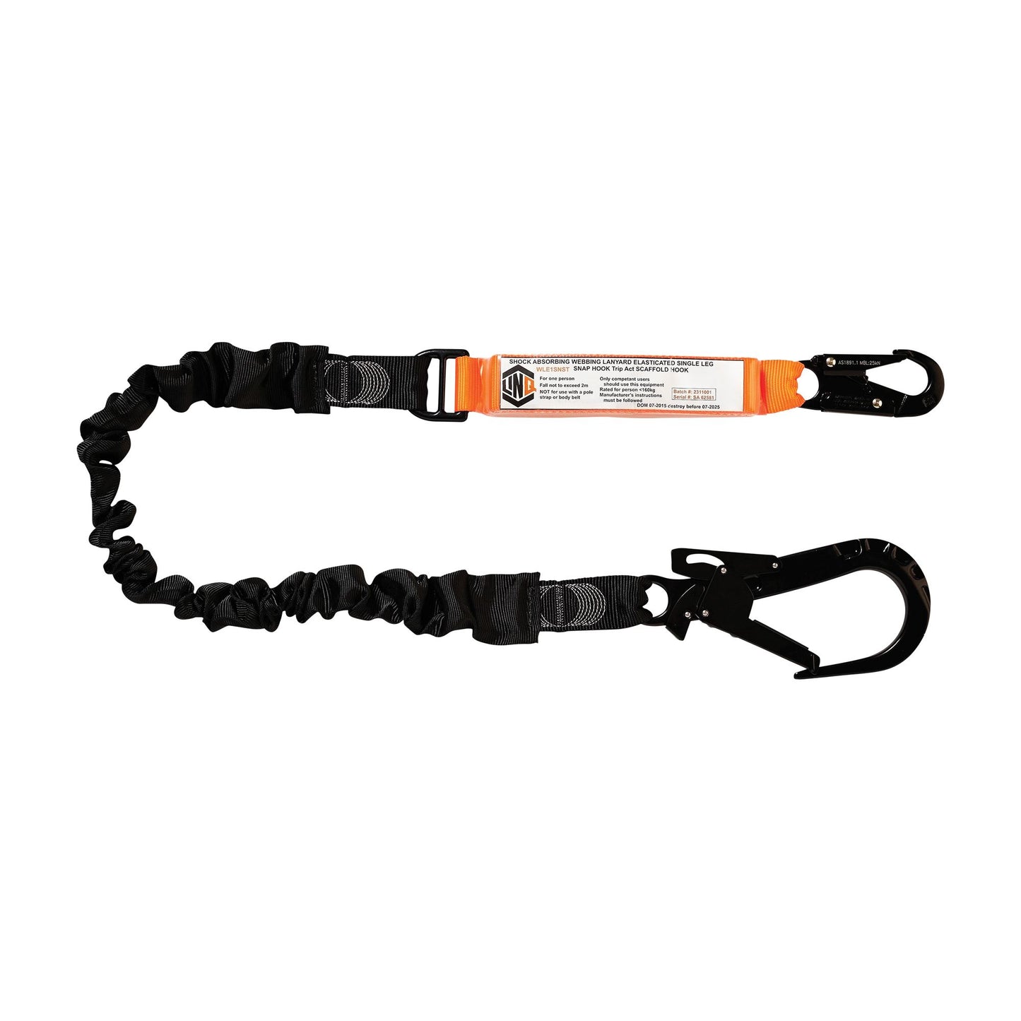 LINQ Height Safety Elite Single Leg Elite Elasticated Lanyard with Hardware SN & ST