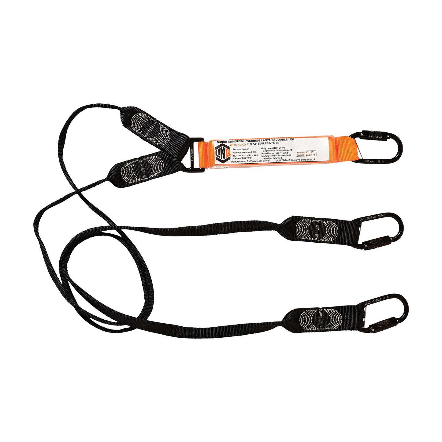 LINQ Height Safety Elite Double Leg Shock Absorbing Webbing Lanyard With Hardware KD X3