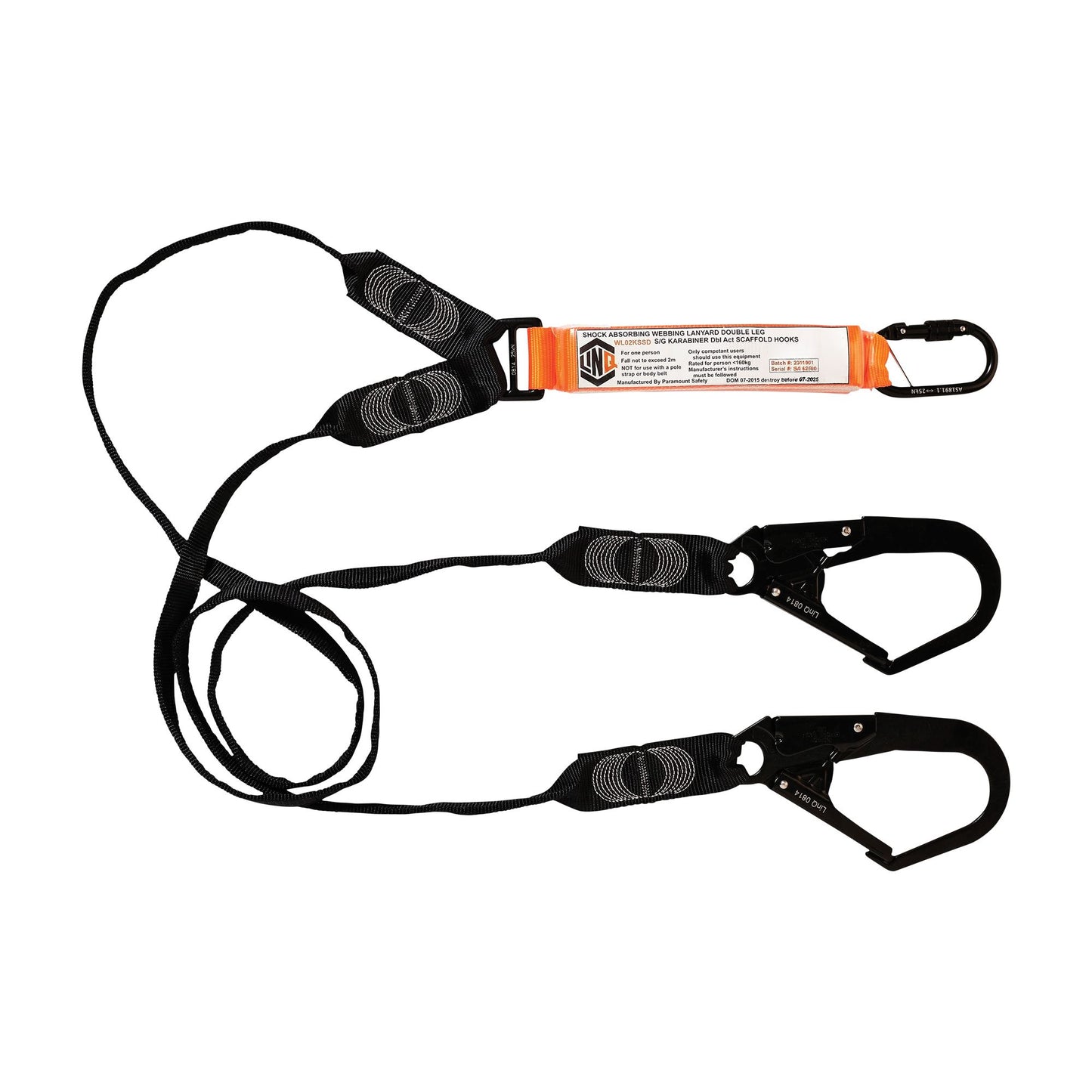 LINQ Height Safety Elite Double Leg Shock Absorbing Webbing Lanyard With Hardware KS & SD X2