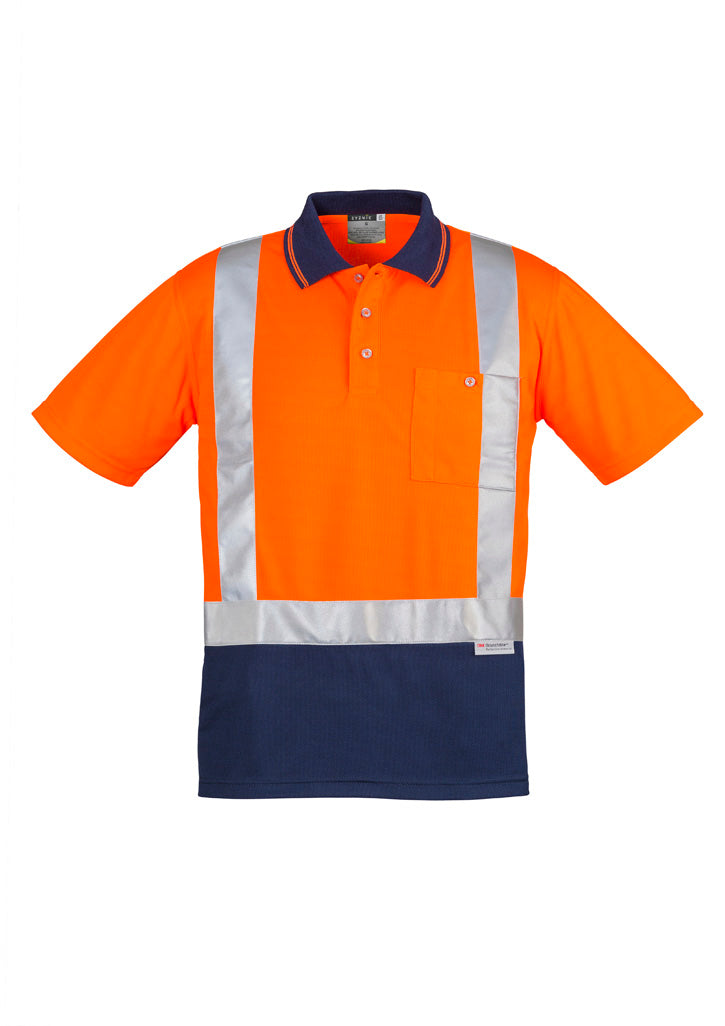 Syzmik Men's Hi Vis Spliced Short Sleeve Polo - Shoulder Taped - Orange/Navy