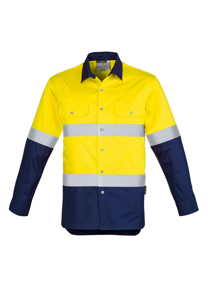 Syzmik Men's Industrial Long Sleeve Shirt - Hoop Taped - Yellow/Navy