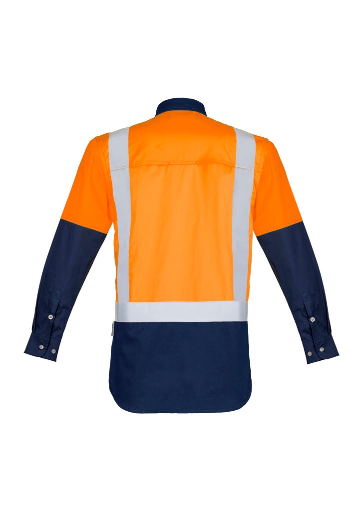 Syzmik Men's Industrial Long Sleeve Shirt - Shoulder Taped - Orange/Navy