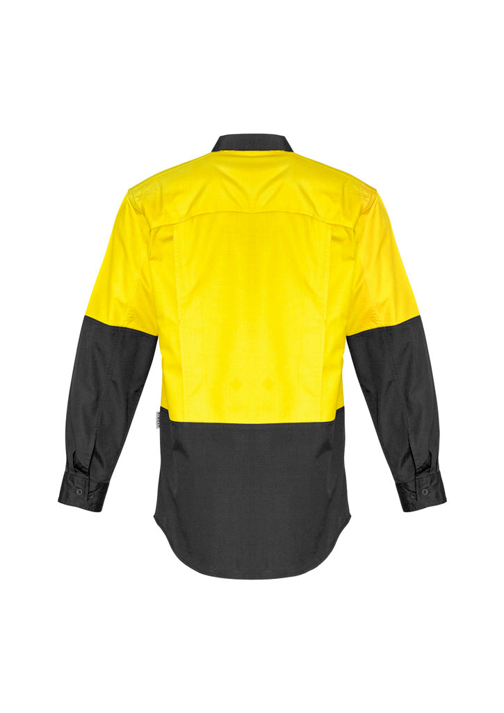 Syzmik Men's Rugged Cooling Hi Vis Long Sleeve Shirt - Yellow/Charcoal