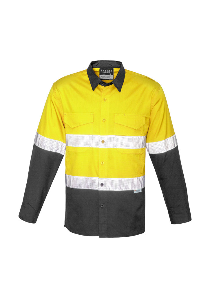 Syzmik Men's Rugged Cooling Hi Vis Taped Long Sleeve Shirt - Yellow/Charcoal