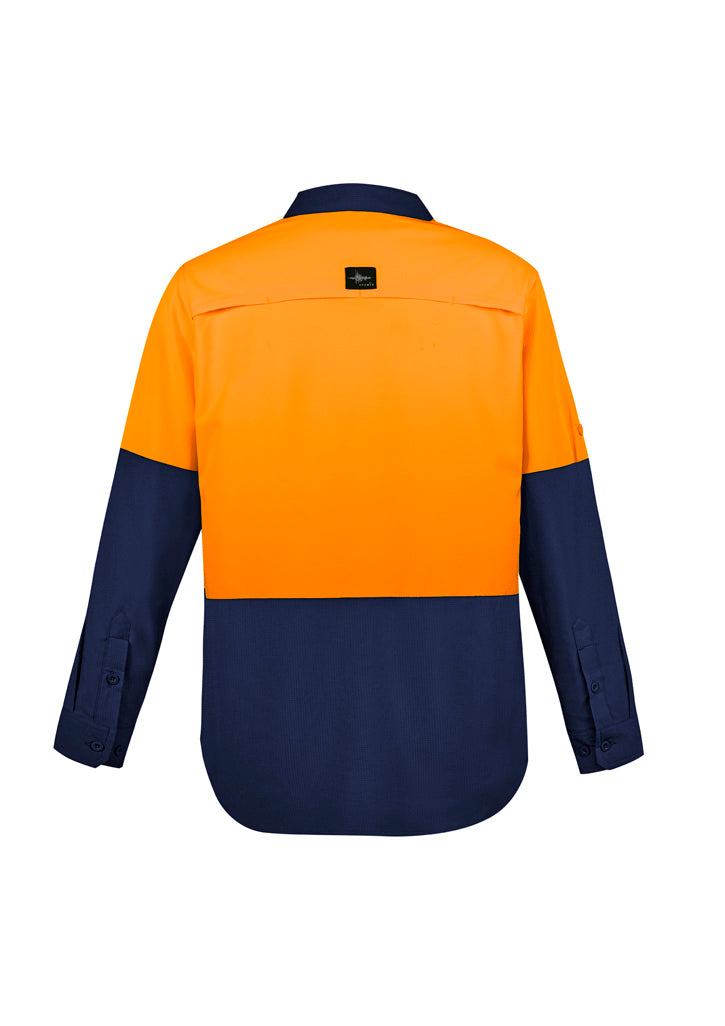Syzmik Men's Hi Vis Outdoor Long Sleeve Shirt - Orange/Navy