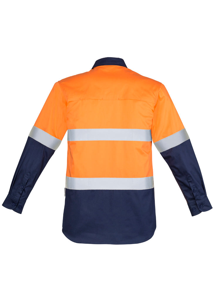 Syzmik Men's Closed Front Long Sleeve Shirt - Hoop Taped - Orange/Navy