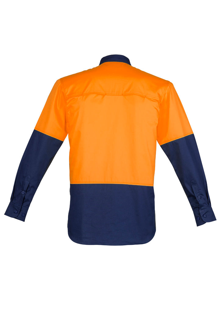 Syzmik Men's Closed Front Long Sleeve Shirt - Orange/Navy