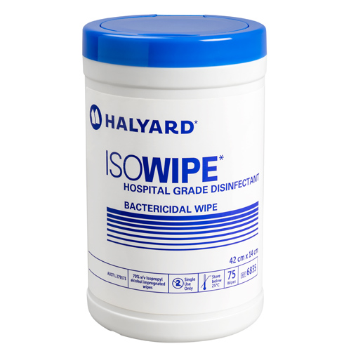 HALYARD HA6835S Isowipe Bactericidal Wipes Canister of 75