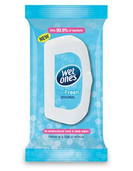 WET ONES 008044 Be Fresh Antibacterial Wipes Soft Pack of 40