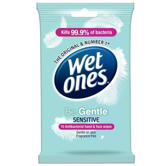 WET ONES 008028 Be Gentle Antibacterial Wipes Soft Pack of 15