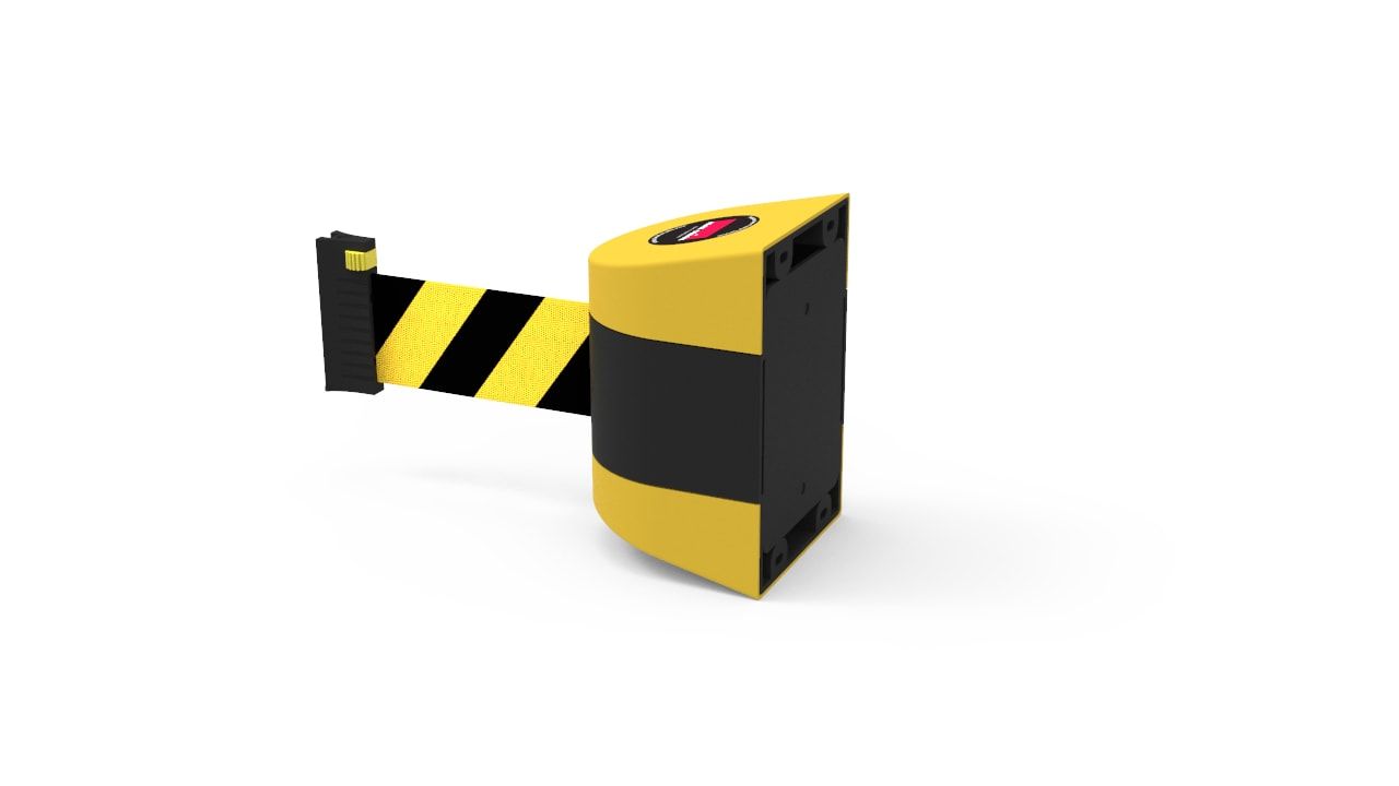 Wall Mount Retractable Belt Barrier 10m - PVC - Black/Yellow
