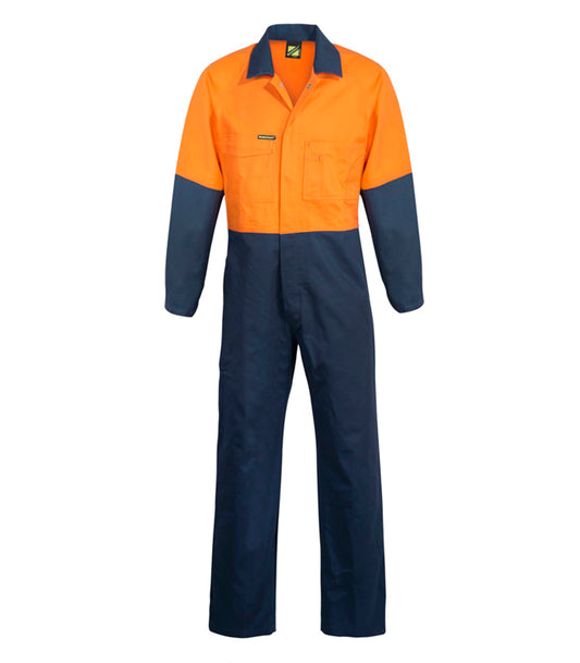 Workcraft WC3059L Mens Hi Vis Poly/Cotton Coveralls Long in Orange/Navy