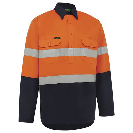WORKIT Workwear Hi Vis 2 Tone Lightweight Closed Front Long Sleeve Gussett Cuff Taped Shirt