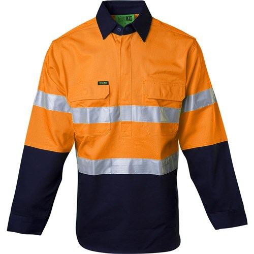 WORKIT Workwear Hi Vis 2 Tone Closed Front Dual Weight Welders Taped Shirt