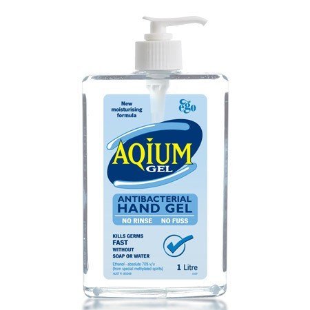EGO PHARMACEUTICALS 220655 Aqium Antibacterial Hand Sanitiser Gel 1L Pump