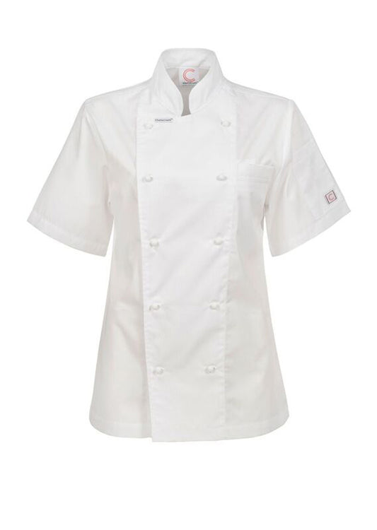 Chefscraft CJL22 Ladies Executive Short Sleeve Chefs Lightweight Jacket in White Jkt / White Buttons