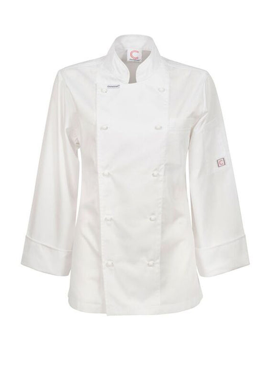 Chefscraft CJL20 Ladies Lightweight Executive Long Sleeve Chefs Jacket in White Jkt / White Buttons