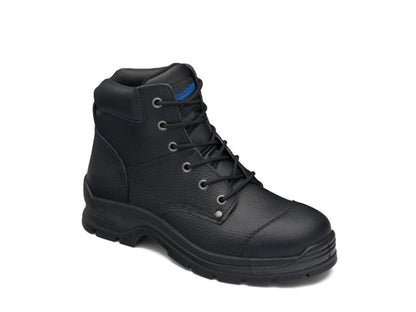 Blundstone 313 Black print leather lace up safety boot with padded collar and ¾ bellows