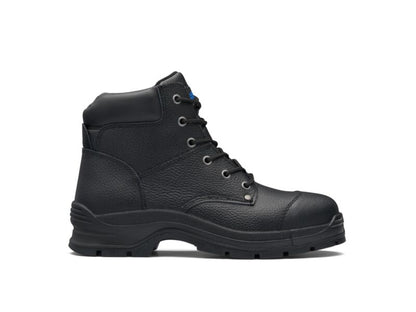 Blundstone 313 Black print leather lace up safety boot with padded collar and ¾ bellows