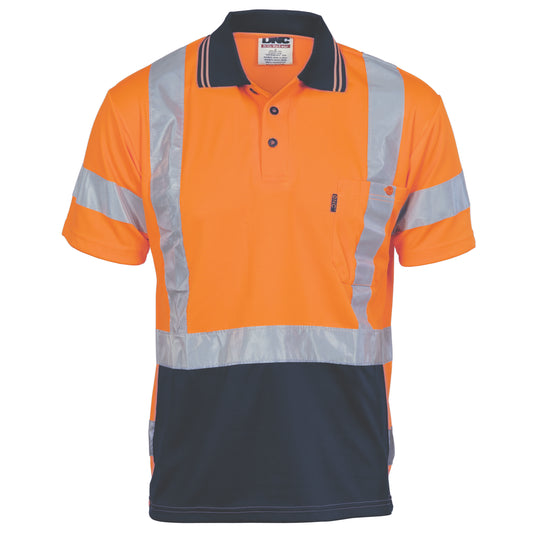 3712 HiVis D/N Cool Breathe Polo Shirt with Cross Back R/Tape - Short Sleeve