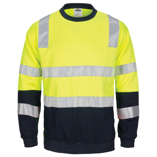3723 HIVIS 2 tone, crew-neck fleecy sweat shirt with shoulders, double hoop body and arms CSR R/Tape.