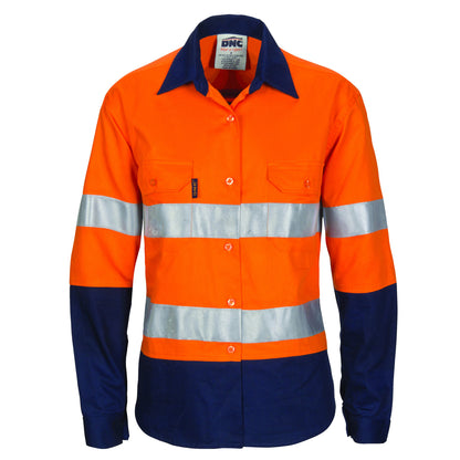 3786 Ladies HIVIS Cool-Breeze Cotton Shirt with CSR R/Tape - Long Sleeve