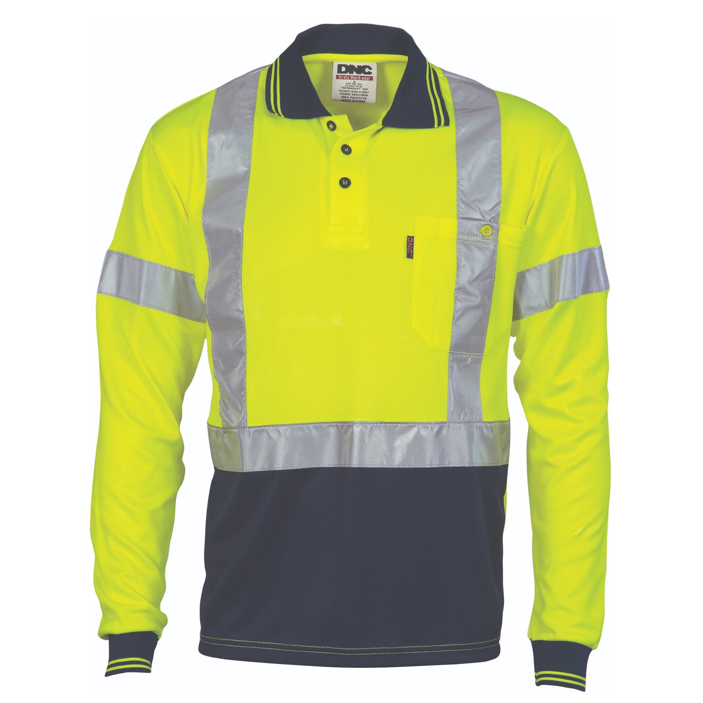 3914 Hivis D/N Cool-Breathe Polo Shirt With Cross Back R/Tape - Long Sleeve