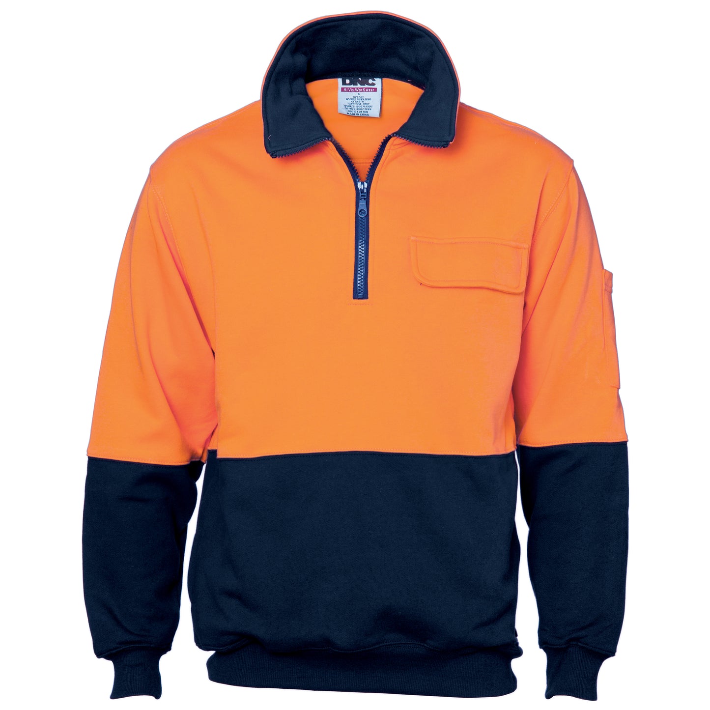 3923 HiVis Two Tone 1/2 Zip Cotton Fleecy Windcheater